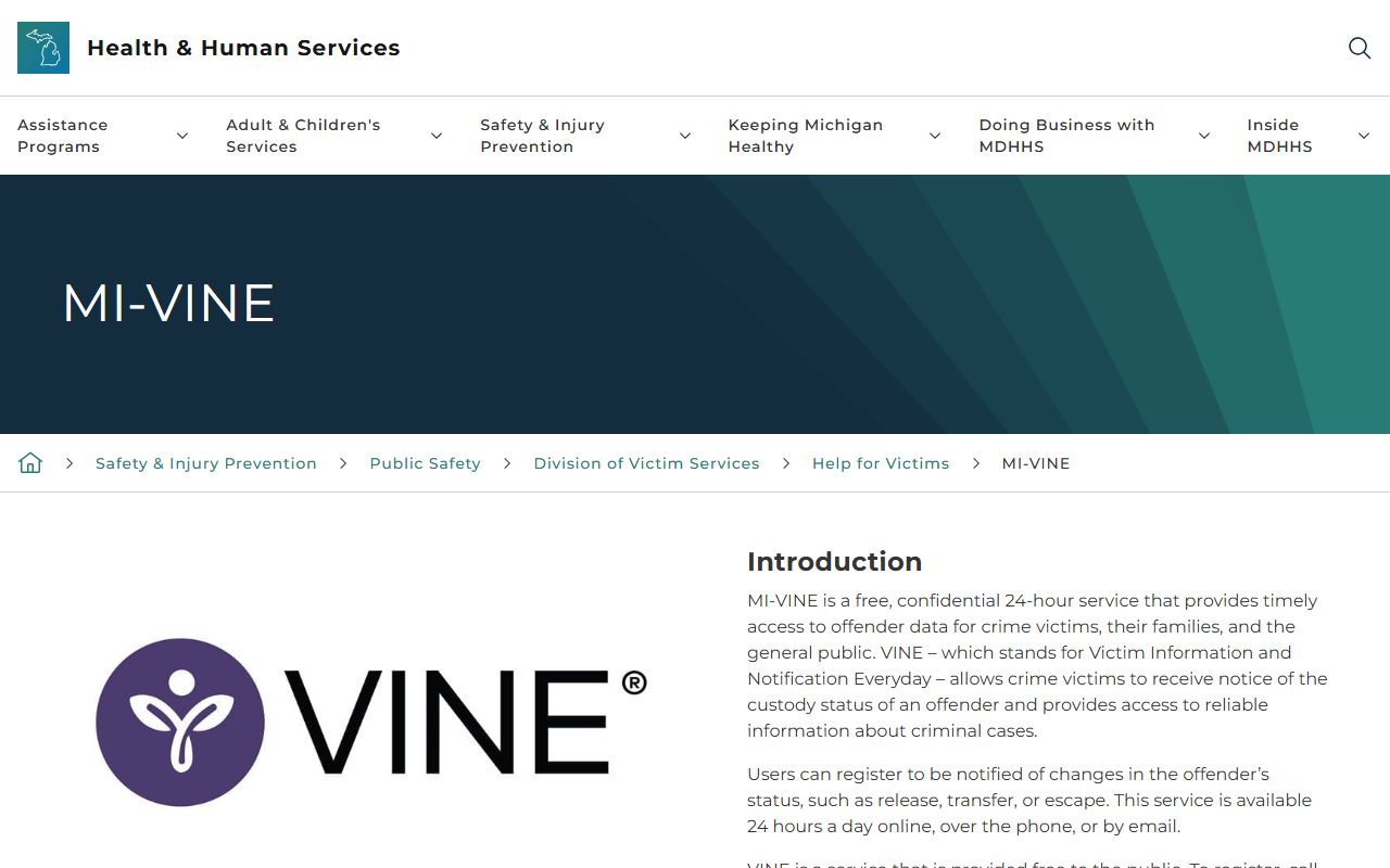 Isabella County arrest records shared MI-VINE landing page