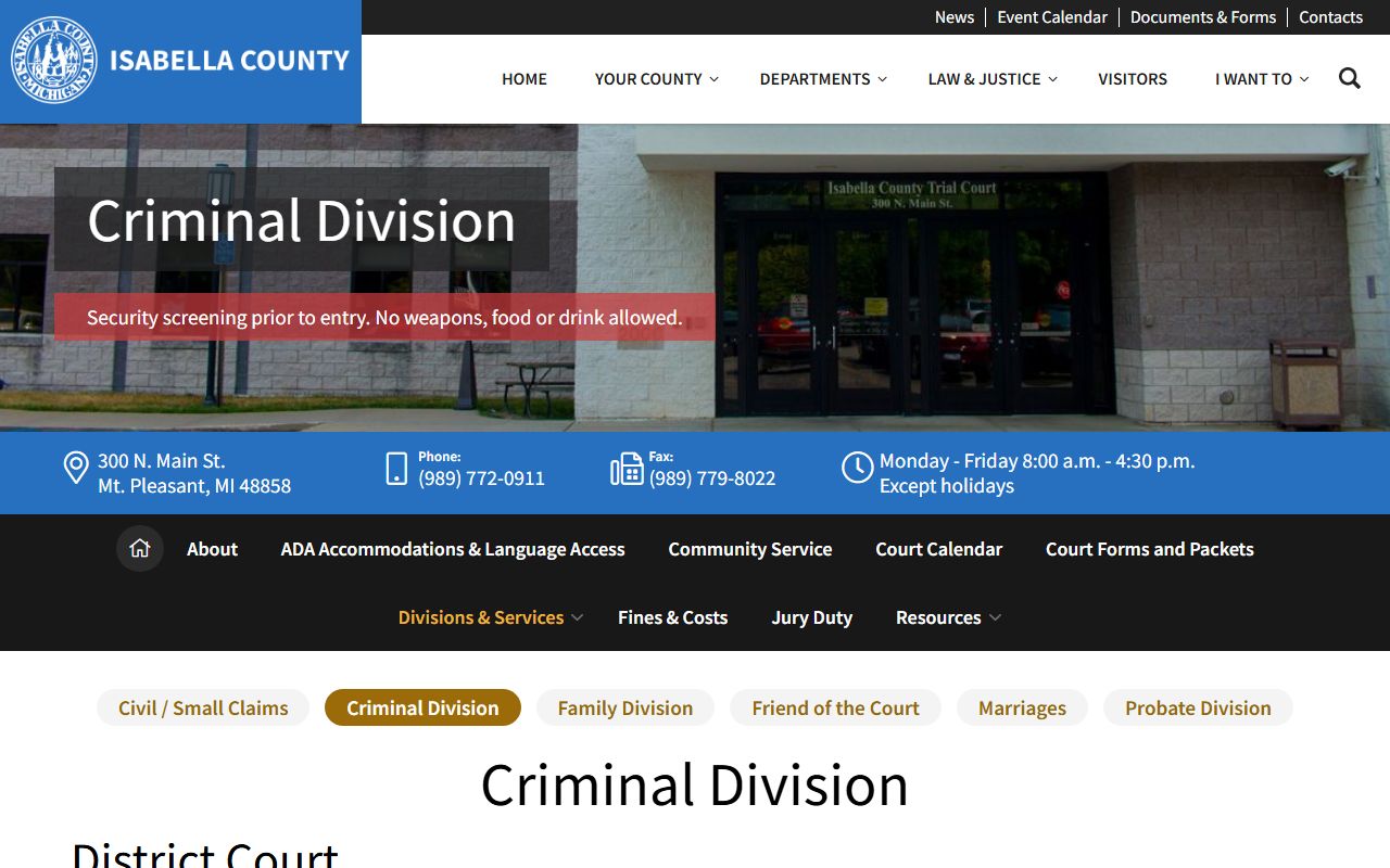 Isabella County criminal court records criminal division summary