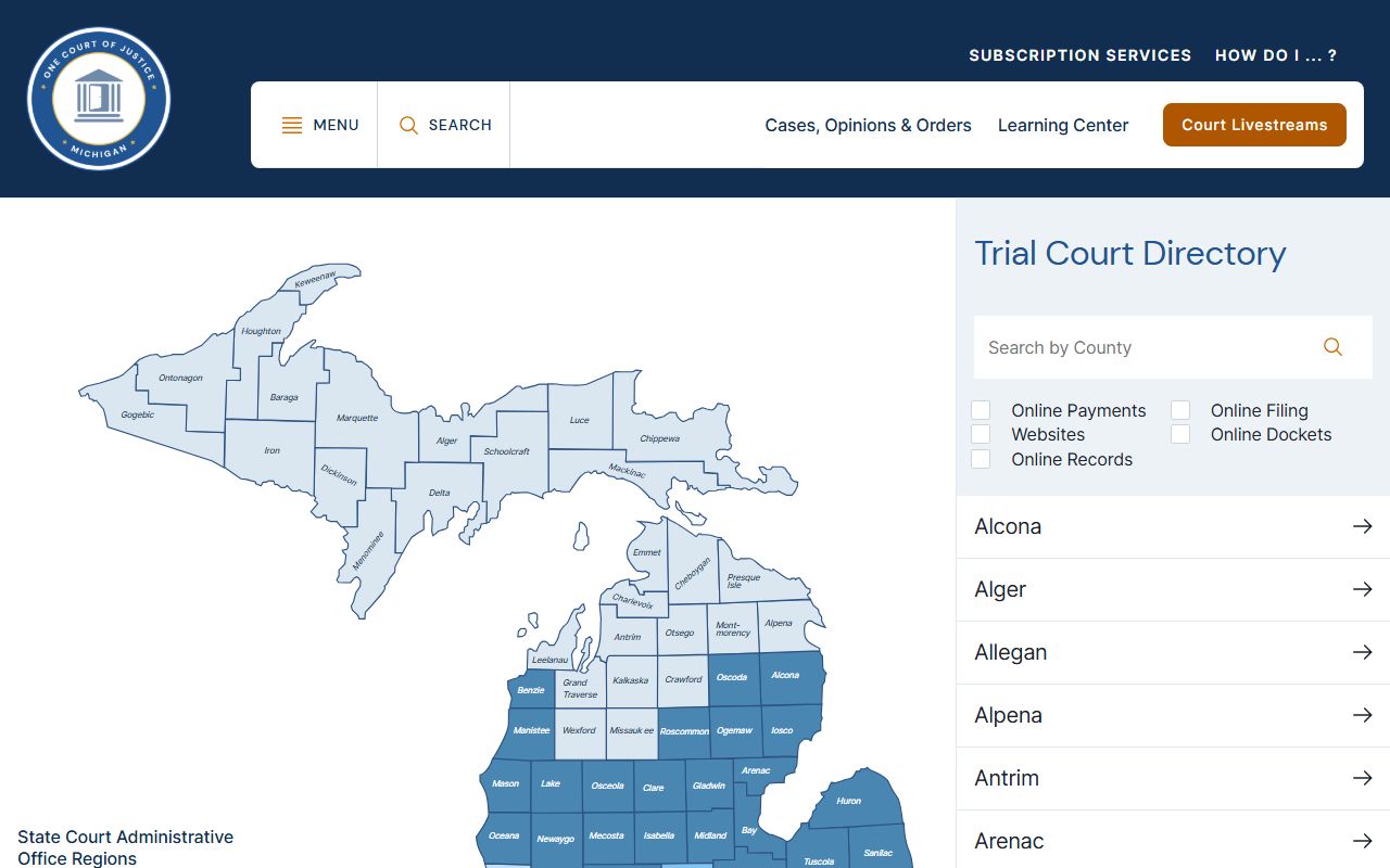 Isabella County Circuit Court records trial court directory
