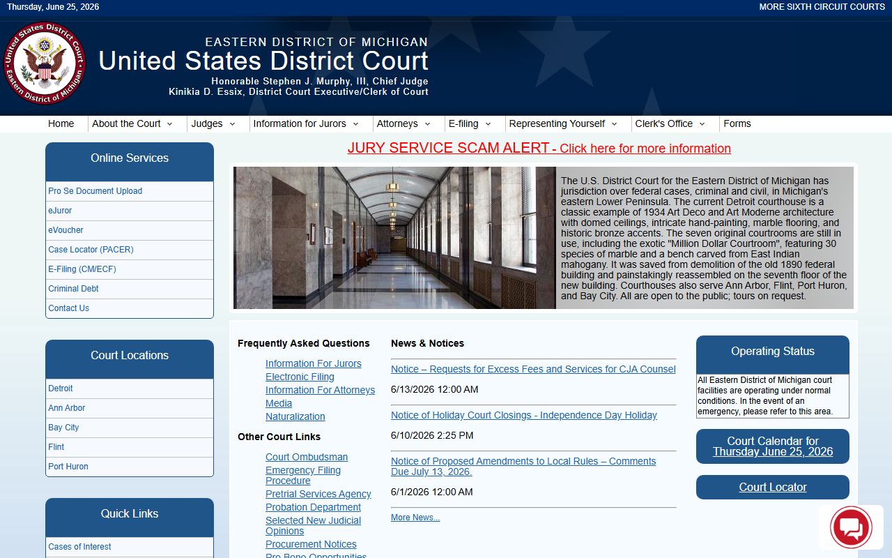Isabella County divorce records and federal Eastern District of Michigan court page