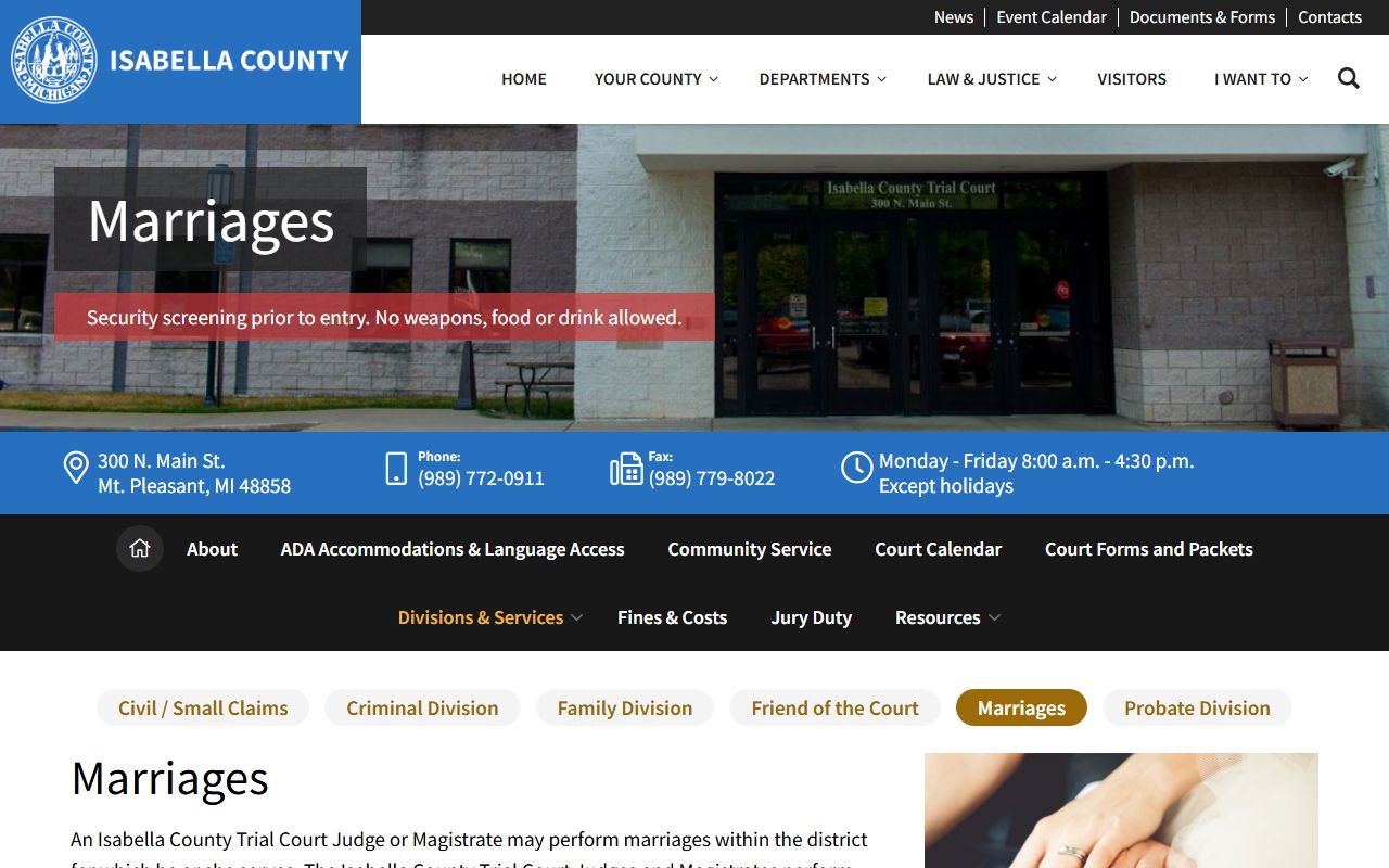 Isabella County marriage filing and license information page