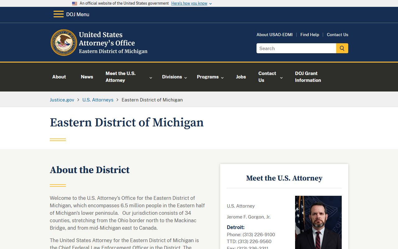 Isabella County divorce records U.S. Attorney Eastern District of Michigan page