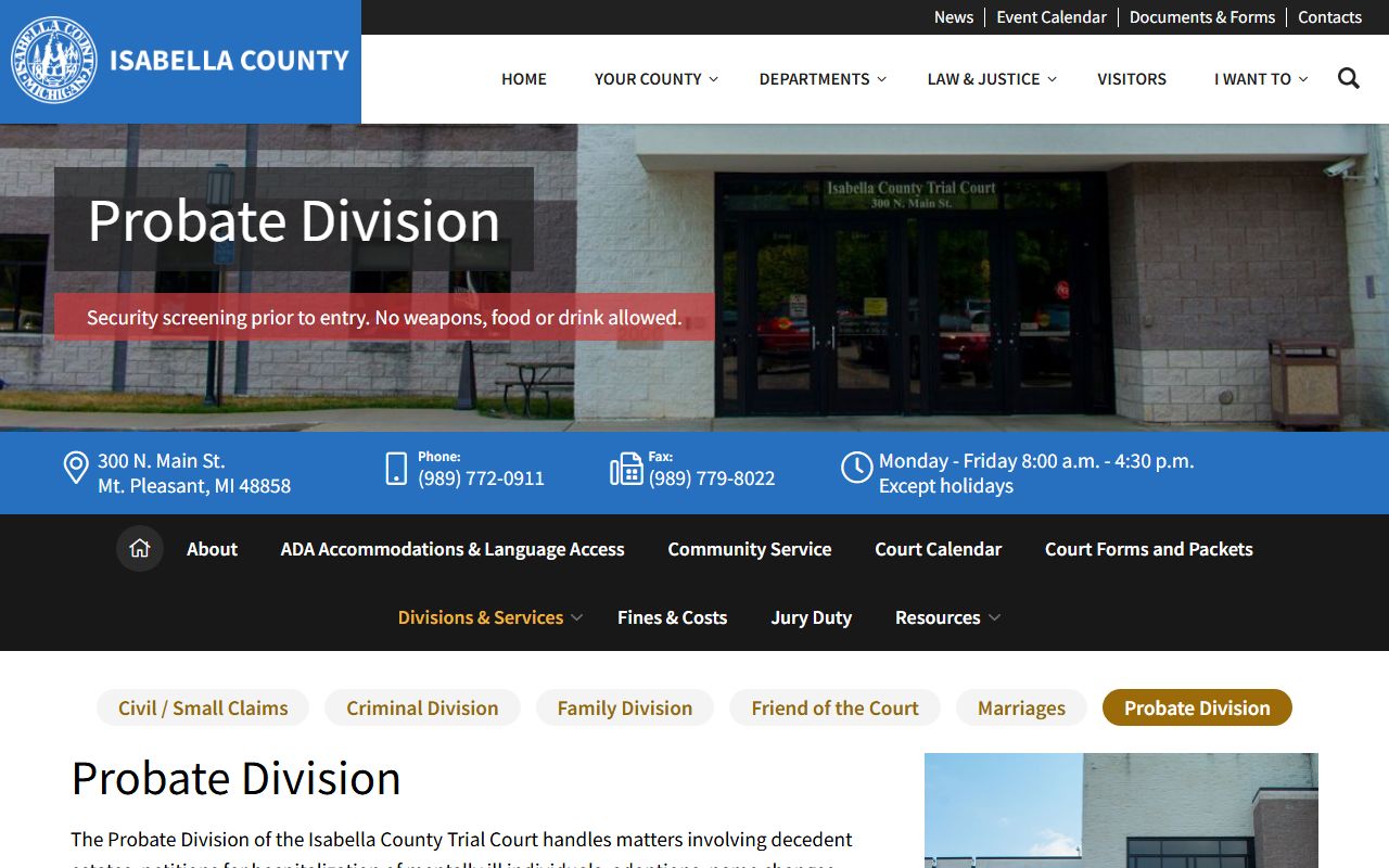 Isabella County probate records division topics page
