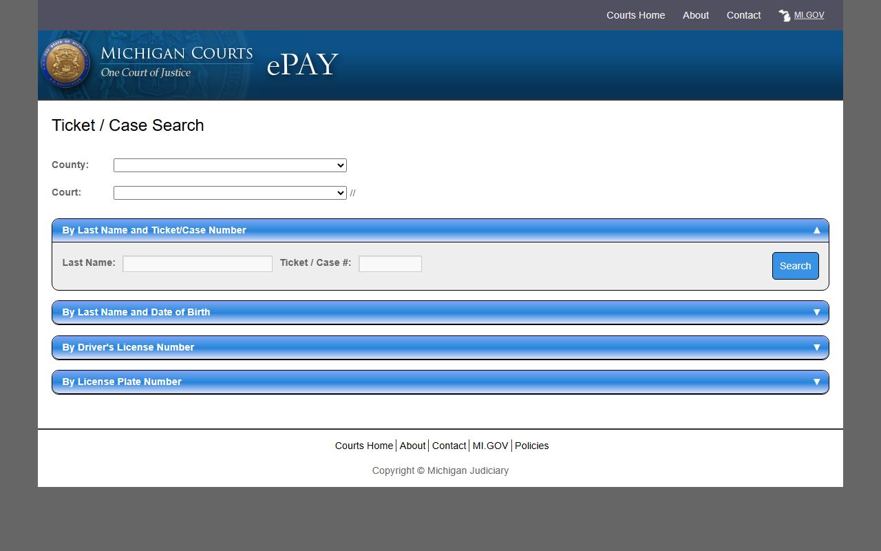 Isabella County traffic citation search on the Michigan eTix portal